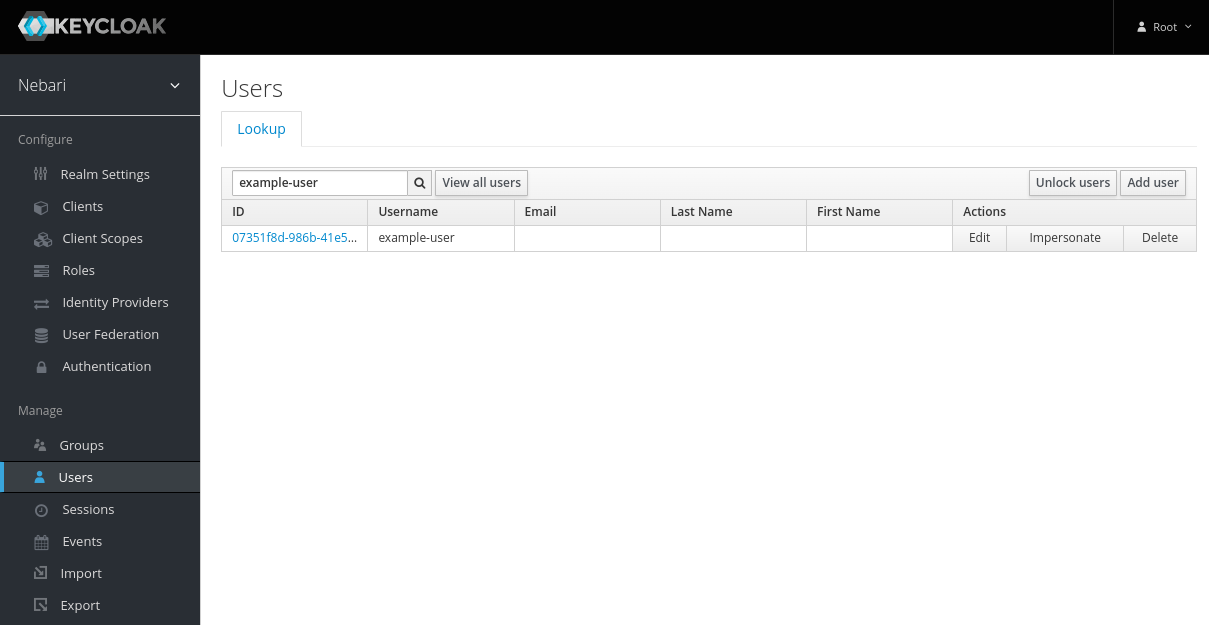 Keycloak select user
